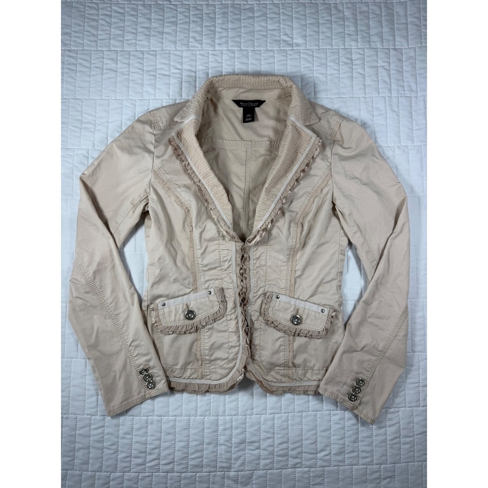 Y2K WHBM Beige Ruffle Utility Blazer Fitted Jacket Whimsigoth Fairy Core Size 00